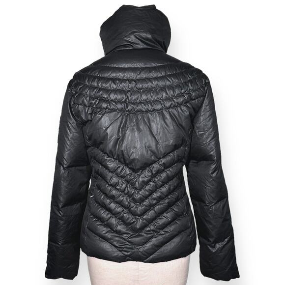 GUESS Puffer Jacket Biker Moto Down Feather Mockneck Gorpcore Chevron Black - Picture 3 of 15